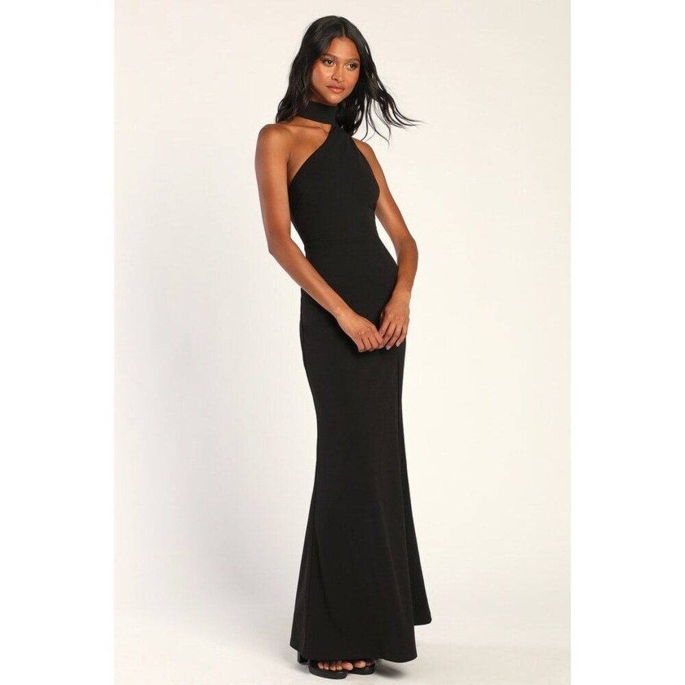 Lulus Keep It Interesting Black Asymmetrical Cutout Halter Maxi Dress - Size S